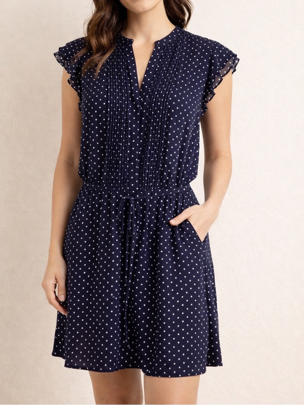 H&M Dark Blue Dress with White polka Dots pattern